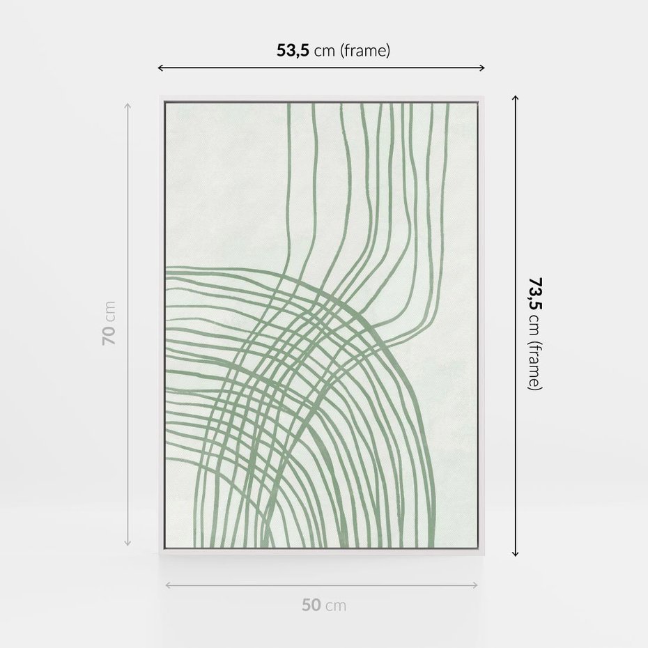 Obraz w ramie 50x70 - Migotliwa Spokojna Zieleń - zielony plakat, abstrakcyjne splątane linie - rama biała