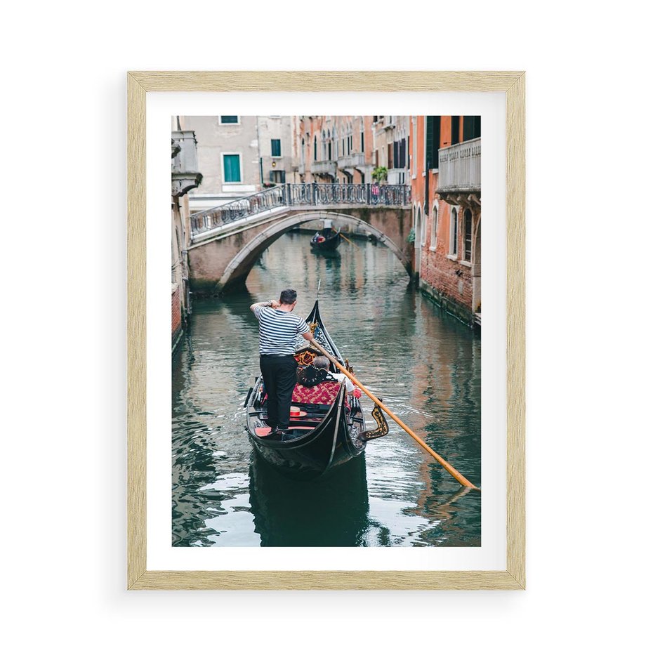 Plakat w ramie 50x70 - Kanały Wenecji - gondola, Wenecja - rama drewno