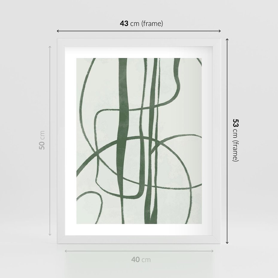 Plakat w ramie 40x50 - Zielony Spokój - zielona abstrakcja, spokojny plakat - rama biała