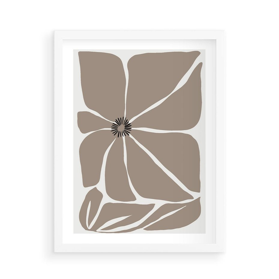 Plakat w ramie 50x70 - Złudne Zmysły - abstrakcyjny kwiat, beże i brązy - rama biała