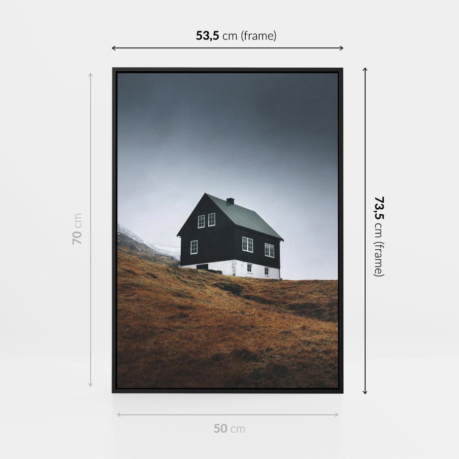 Obraz w ramie 50x70 - Ciepło i Przytulność - skandynawski, domek - rama czarna