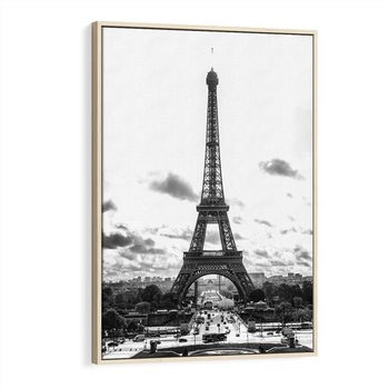 Obraz w ramie 80x120 - Wieża Eiffla - czarno białe zdjecie, wieża eiffla - rama drewno