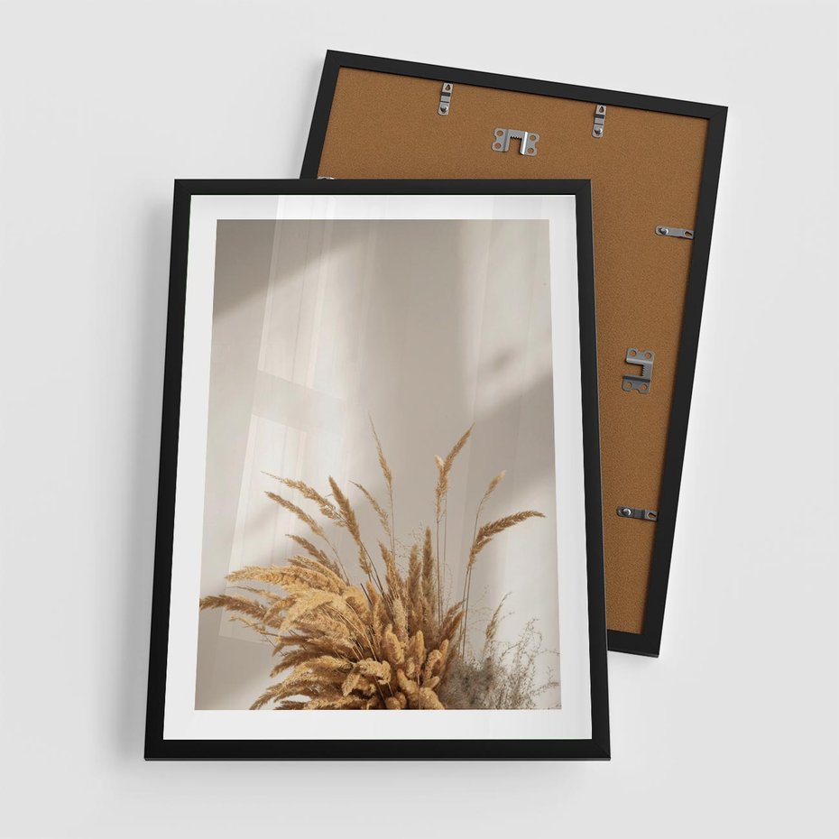Plakat w ramie 50x70 - mpresyjne układy traw - boho, trawy - rama czarna