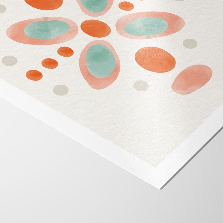 Plakat bez ramy 40x50 - Symfonia Natury - abstrakcyjne plamy w odcieniach pomarańczowym, kropki plamki