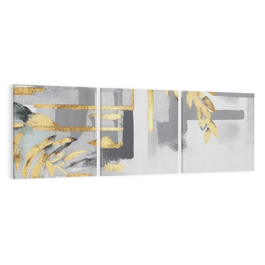 Obraz na płótnie 150x50 - Złote Palmy w Stylu Modern - geometryczne złote linie, szare tło