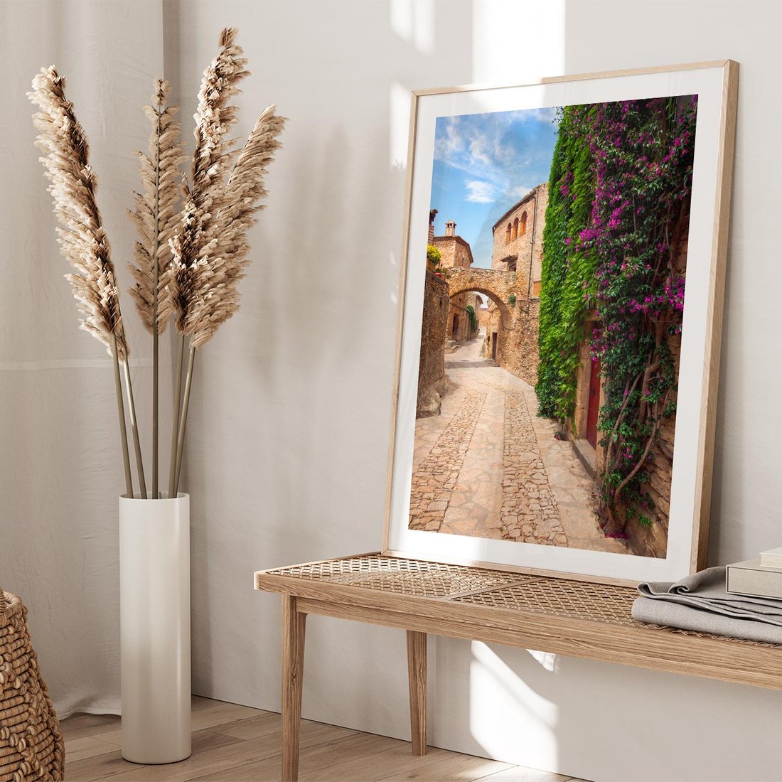 Plakat w ramie 40x50 - Uliczka pełna perspektywy i tajemnicy - uliczka, perspektywa - rama drewno