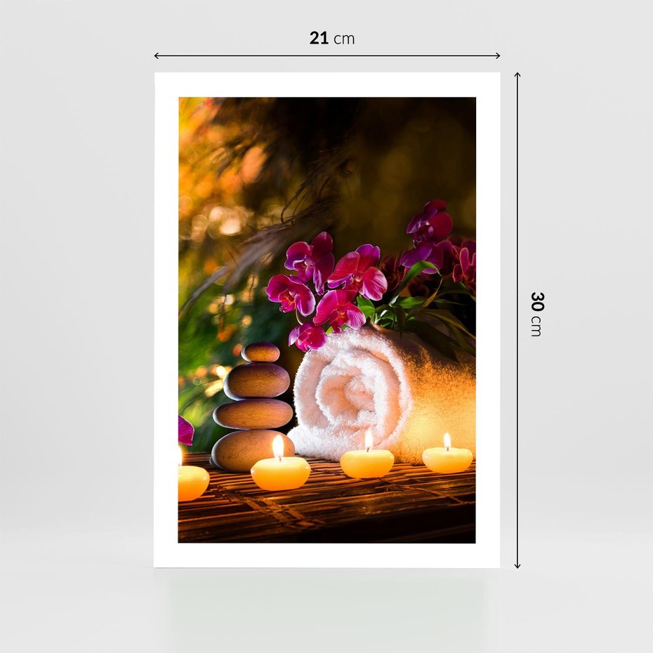 Plakat bez ramy 21x30 - Relaksujące spa z płonącymi świecami - spa, świece