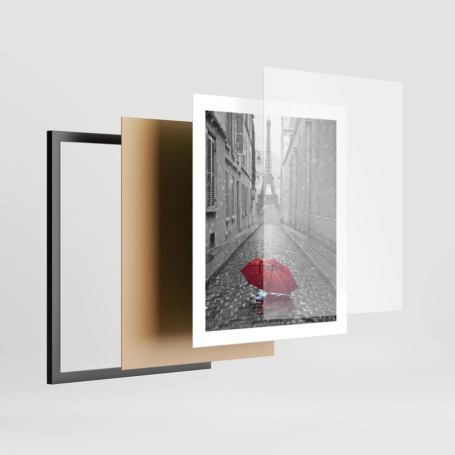 Plakat w ramie 40x50 - Kolorowy parasol w Paryżu - Paryż, parasol - rama czarna