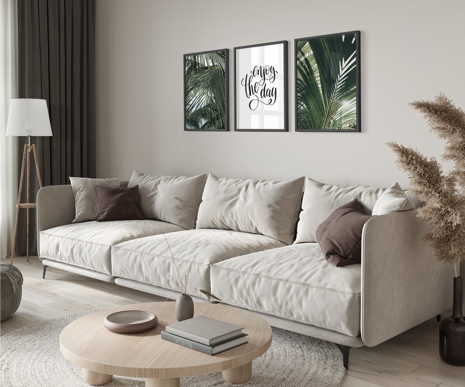 Zestaw obrazy w ramie 30x40 galeria - Palmy, pozytywe, myślenie - rama czarna