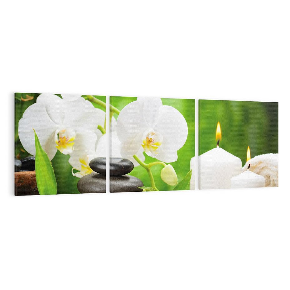 Obraz na płótnie 120x40 - Relaksacyjny SPA: masaż z kamieniami i kwiatami - SPA, masaż