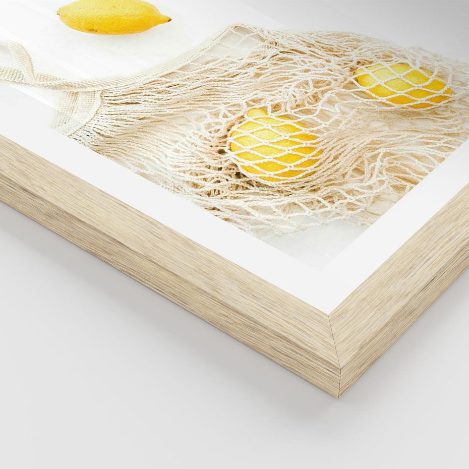 Plakat w ramie 30x40 - Cytrynowa Siatka - cytryny, materiałowa siatka - rama drewno