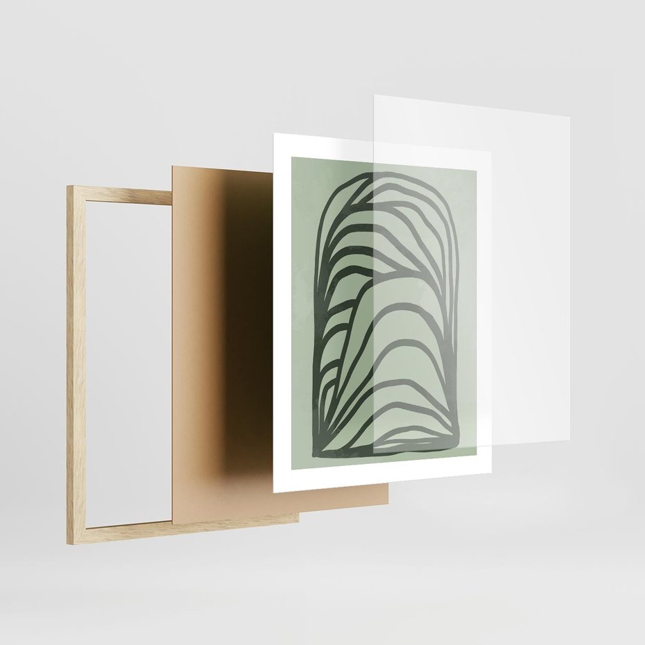 Plakat w ramie 40x50 - Zielonkawy Uścisk Natury - abstrakcyjny zielony motyw, skandynawski design - rama drewno