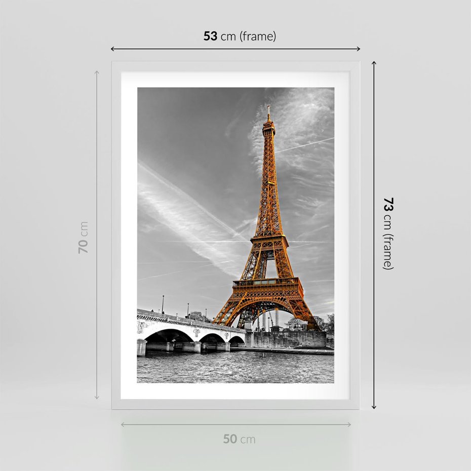 Plakat w ramie 50x70 - Echa Wieży Eiffla - wieża, Eiffla - rama biała