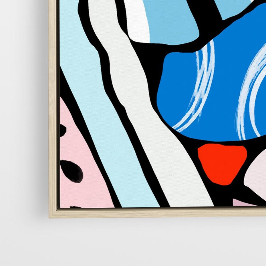 Obraz w ramie 50x50 - Kolory Na Czerni - abstrakcyjne formy, komiksowy styl - rama drewno