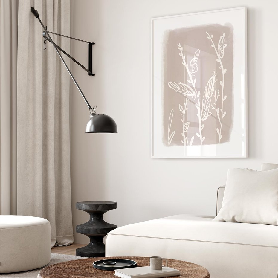 Plakat bez ramy 40x50 - Roślinne Przeniknięcia - nowoczesny subtelny plakat, beżowy