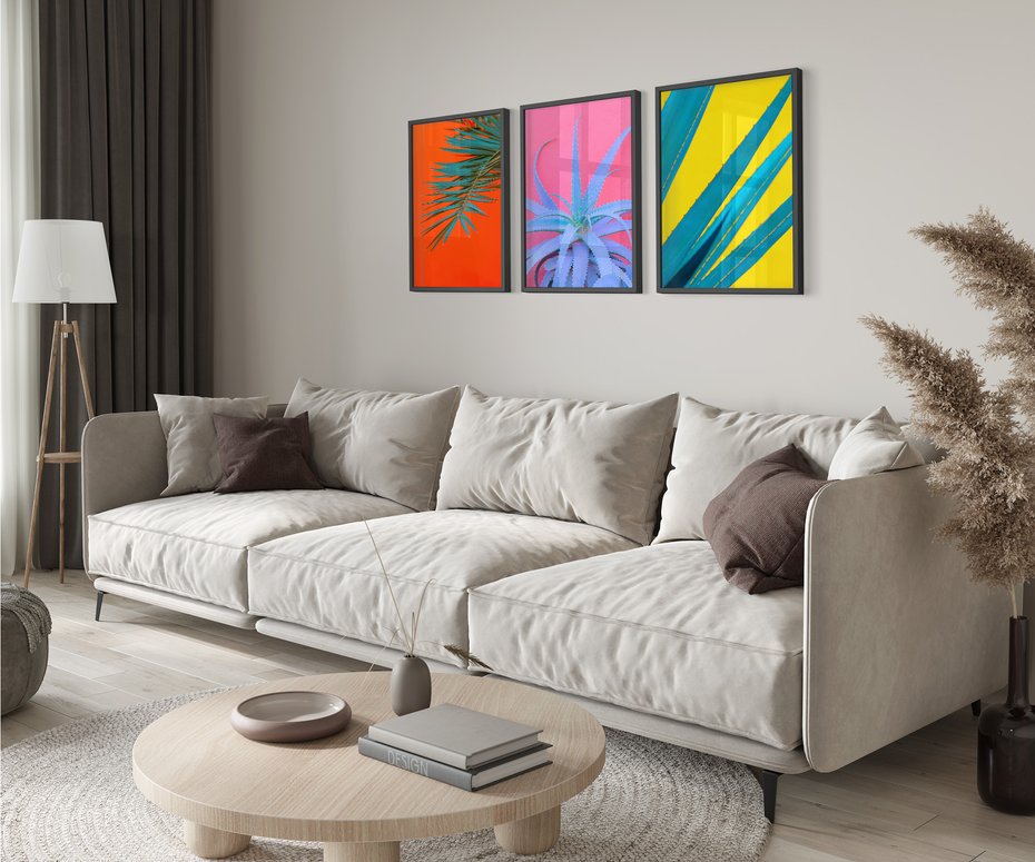 Zestaw obrazy w ramie 30x40 galeria - Liście, rośliny, aloes, neonowe - rama czarna