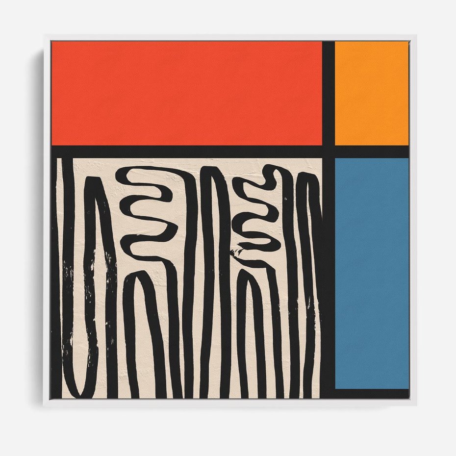 Obraz w ramie 80x80 - Podróżne Wibracje Serca - abstrakcyjny obraz, proste linie - rama biała