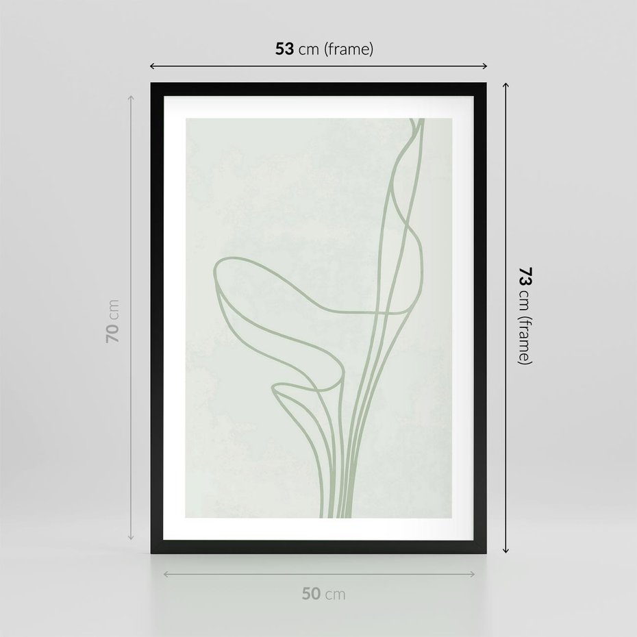 Plakat w ramie 50x70 - Zielona Równowaga Linii - abstrakcyjne delikatne zielone linie, nowoczesny plakat - rama czarna