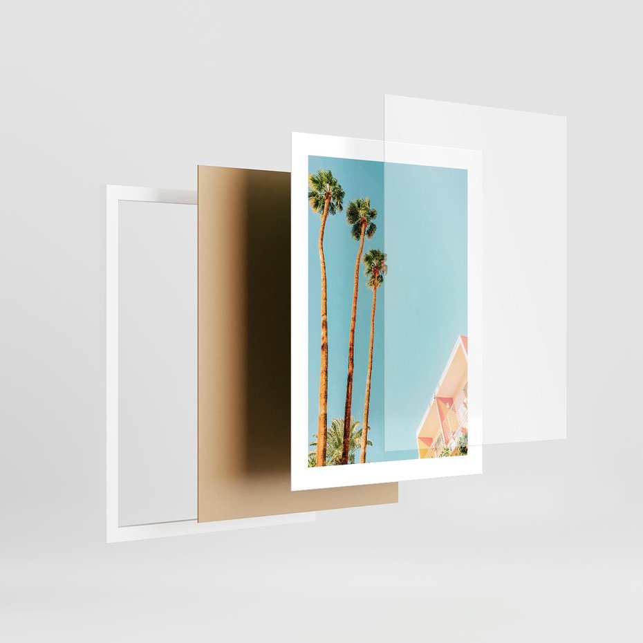 Plakat w ramie 30x40 - Letnie Marzenia - palmy, na tle nieba - rama biała