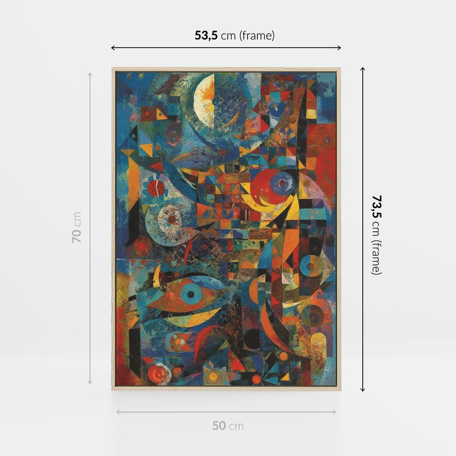 Obraz w ramie 50x70 - Migotliwe Przesunięcia Konturów - abstrakcyjny obraz, sztuka abstrakcji - rama drewno