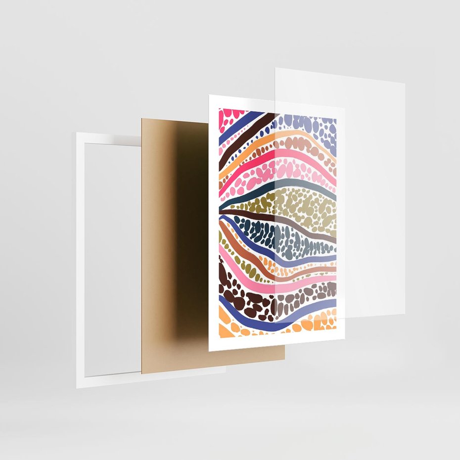 Plakat w ramie 50x70 - Wibracje Plam - kolorowe wzory, tęczowe żywe kolory - rama biała