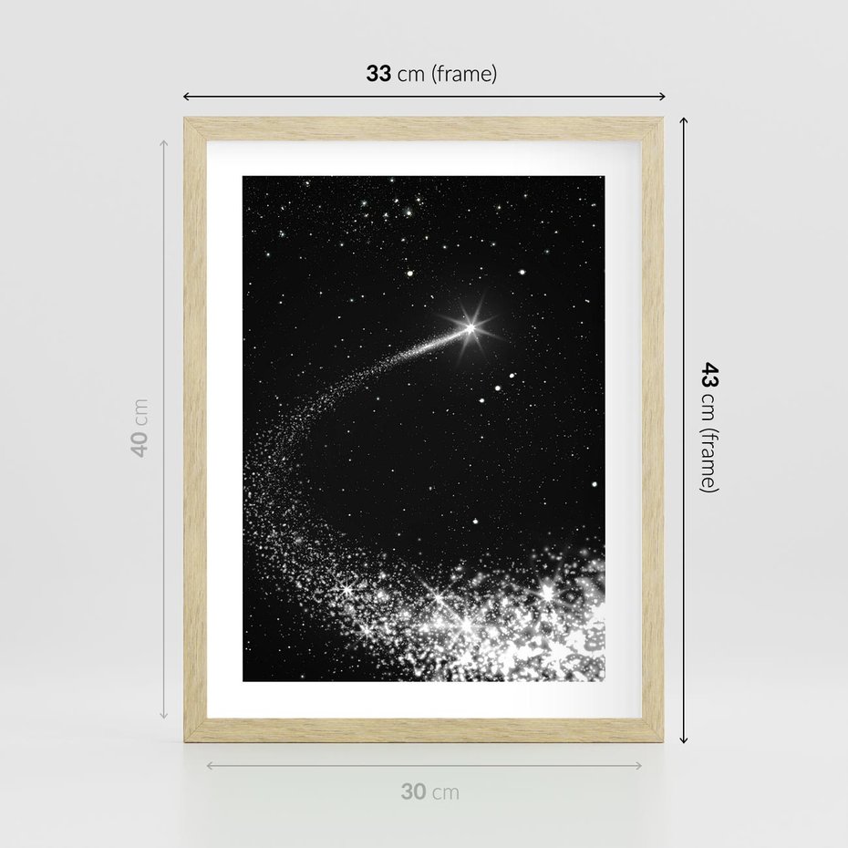 Plakat w ramie 30x40 - Kometa wśród gwiazd - kometa, gwiazdy - rama drewno