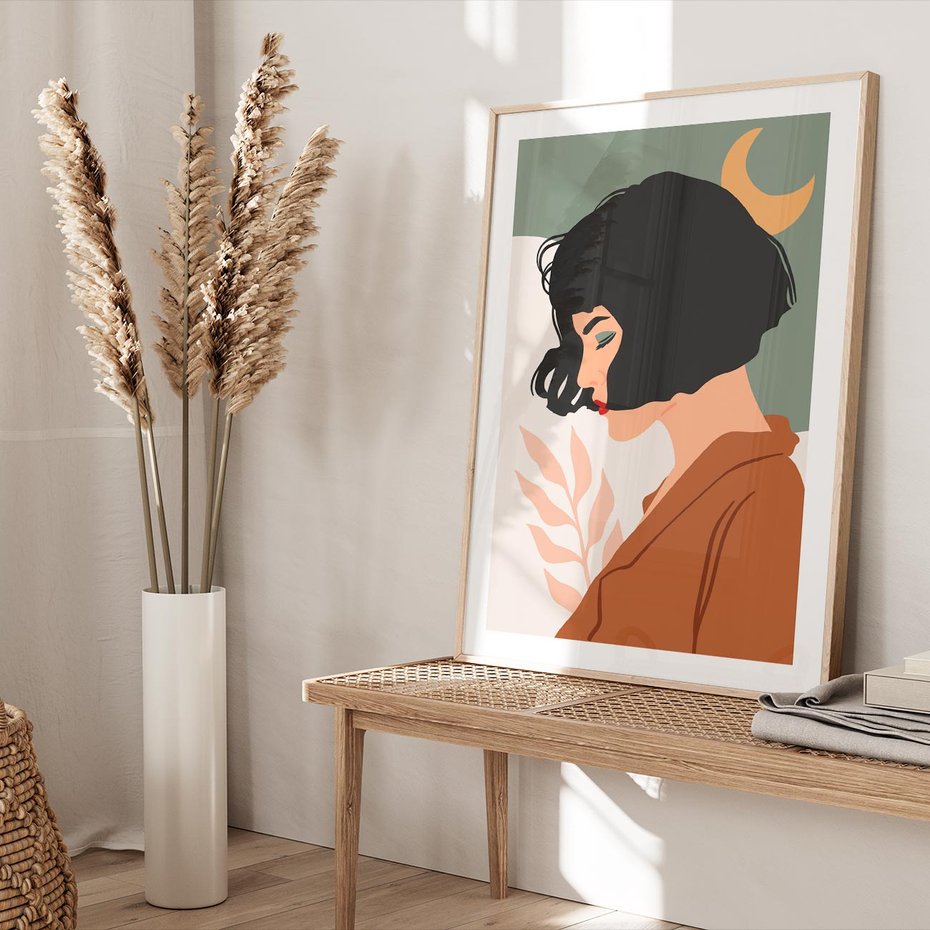 Plakat w ramie 30x40 - Kobieca Pasja - nowoczesny plakat, styl retro - rama drewno