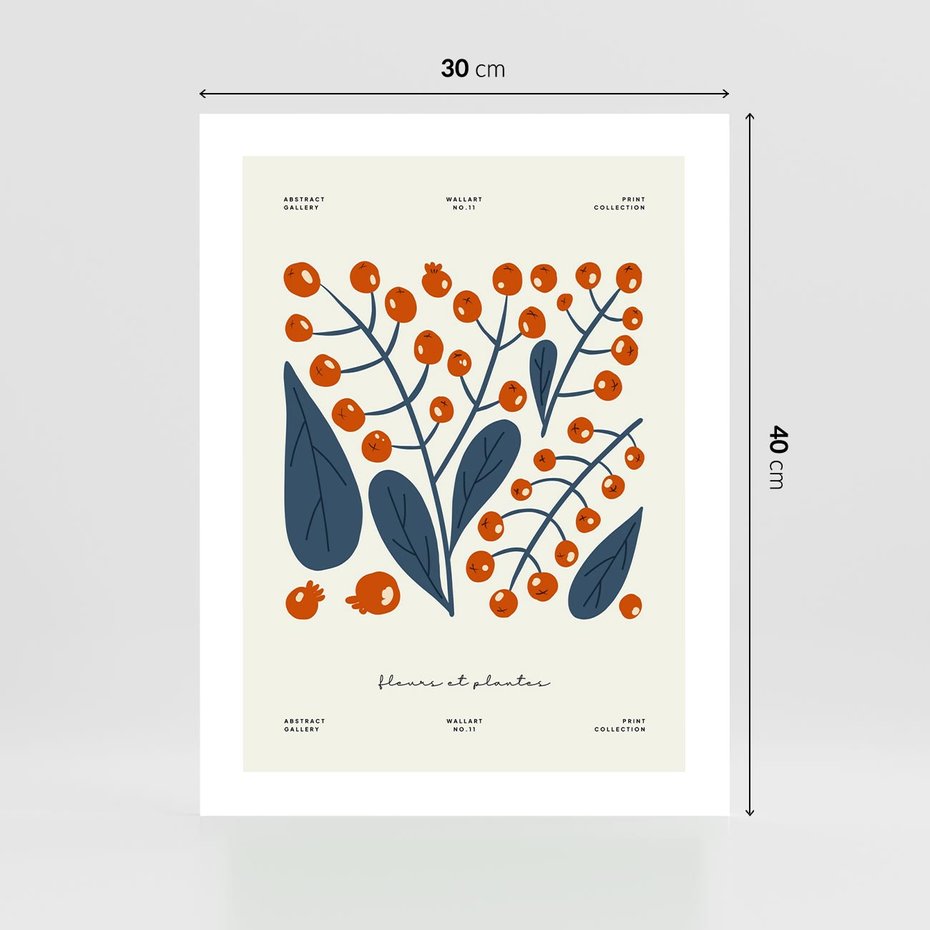 Plakat bez ramy 30x40 - Minimalistyczna Uroda Jarzębin - jarzębiny, niebieskie liście