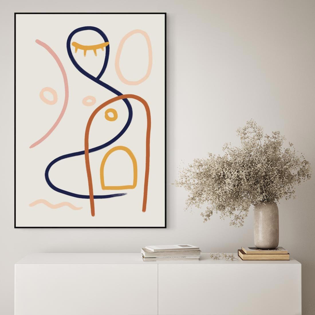 Obraz w ramie 70x100 - Mgnienie Oka - abstrakcja w stylu picasso, beżowe tło - rama czarna