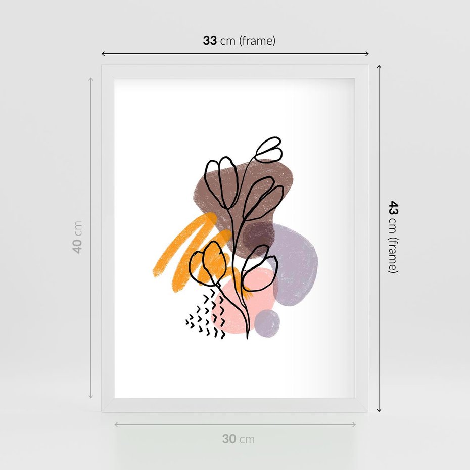 Plakat w ramie 30x40 - Bezgraniczne Widzenia - abstrakcyjna sztuka, liść gałązka - rama biała