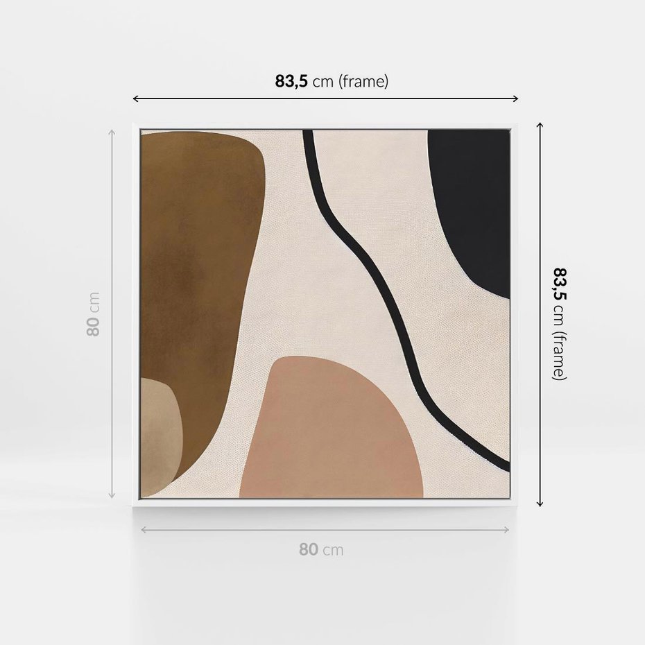 Obraz w ramie 80x80 - Harmonia chaosu i porządku - abstrakcyjne kształty, kolory beżu i brązu - rama biała