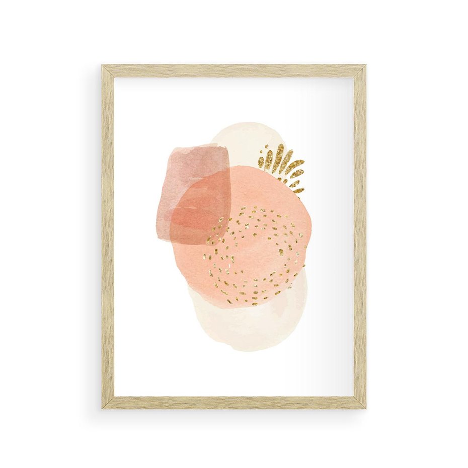 Plakat w ramie 30x40 - Migotliwe Kształty i Plamy - abstrakcyjne akwarelowe plamy, minimalizm - rama drewno