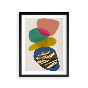 Plakat w ramie 30x40 - Kolorowe Przenikanie Kształtów - abstrakcyjne formy, obraz olejny - rama czarna