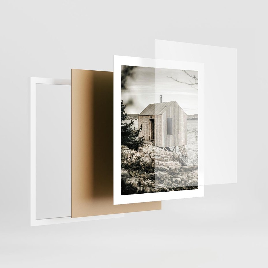 Plakat w ramie 40x50 - Nostalgiczna Oaza - rustykalny domek, domek nad jeziorem - rama biała