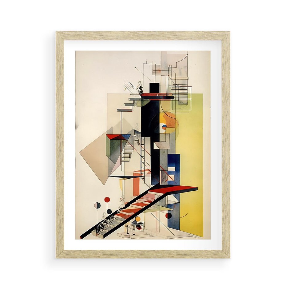 Plakat w ramie 50x70 - Kolorowe Wnętrza Inspiracji - abstrakcyjny obraz, jak kandinsky - rama drewno