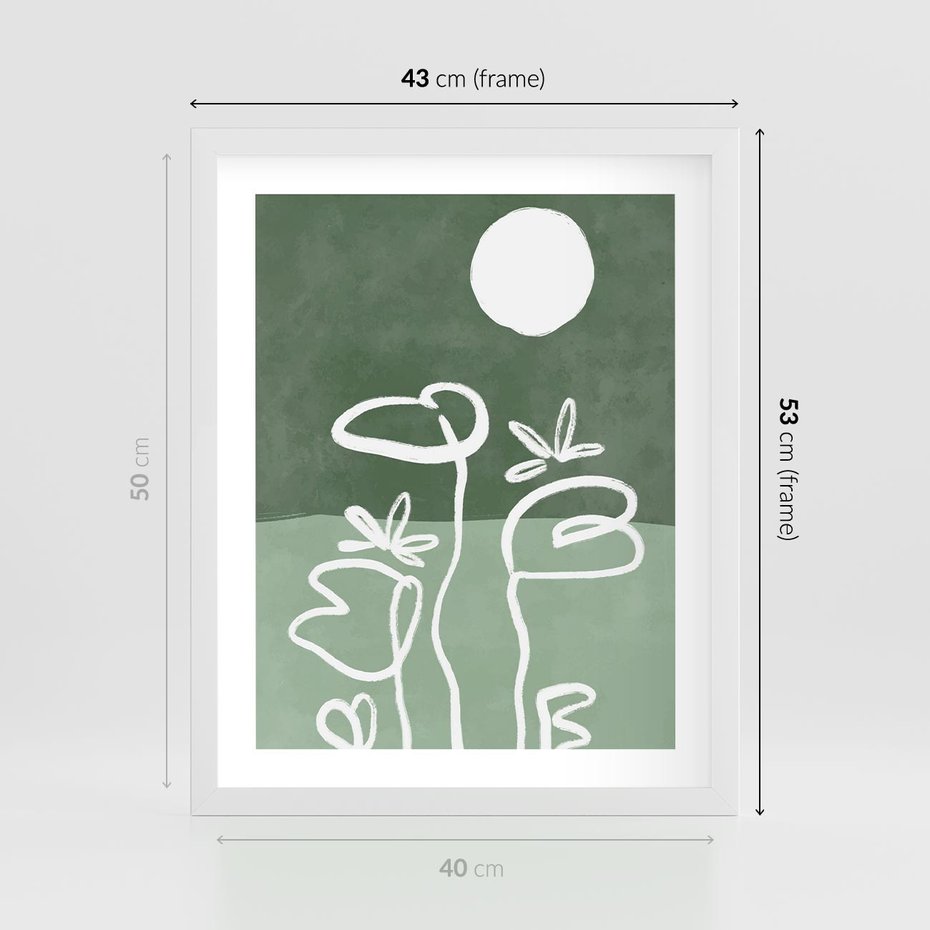 Plakat w ramie 40x50 - Wibracje Naturalnej Równowagi - zielony plakat, roślinne inspiracje - rama biała