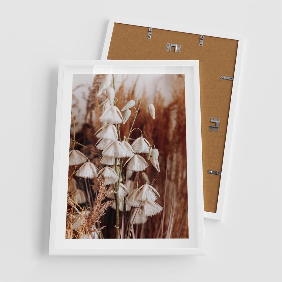 Plakat w ramie 50x70 - Boho Styl z Suchymi Trawami - suche trawy, bogo styl - rama biała