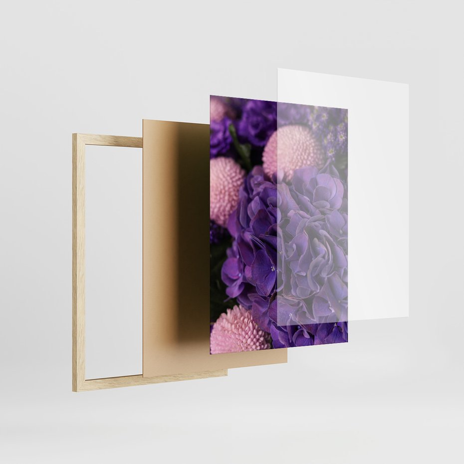 Zestaw obrazy w ramie 40x50 galeria - Fiolet, kwiaty, hortensja, wrzosy - rama drewno