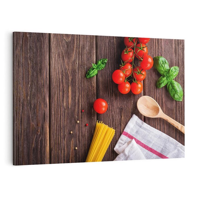 Obraz na płótnie 100x70 - "Spaghetti: Sztuka kulinarna na płótnie - spaghetti, makaron