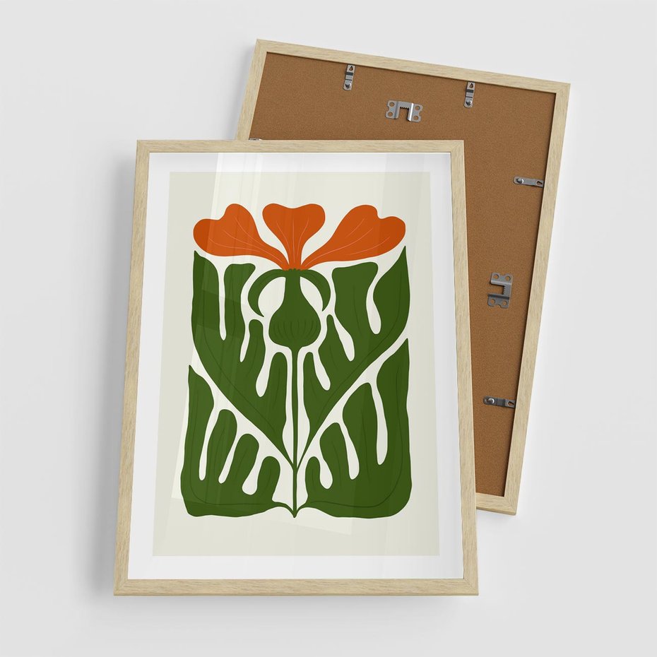 Plakat w ramie 50x70 - Minimalistyczny Urok Kwiatu - kwiat, sztuka nowoczesna - rama drewno