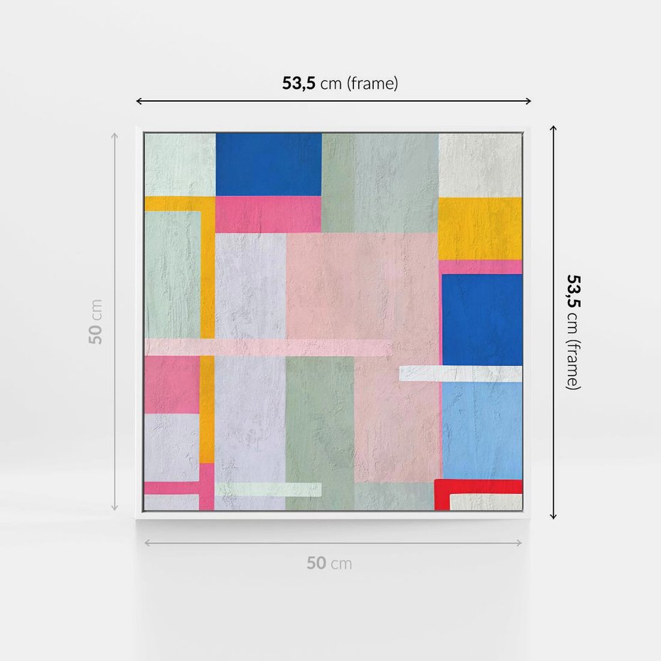 Obraz w ramie 50x50 - Rozbijające Granice Wyobraźni - abstrakcyjne geometryczne kształty, olejny obraz - rama biała
