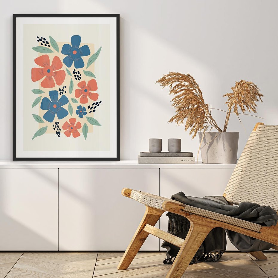 Plakat w ramie 50x70 - Kolorowe liście tęsknot - minimalistyczny plakat, grafika - rama czarna