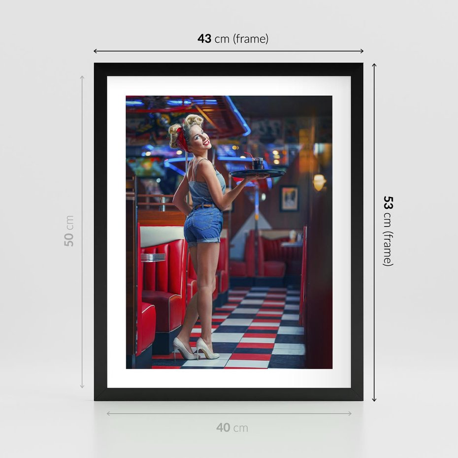 Plakat w ramie 40x50 - Czas Na Wyjątkowy Posiłek - restauracja, retro - rama czarna