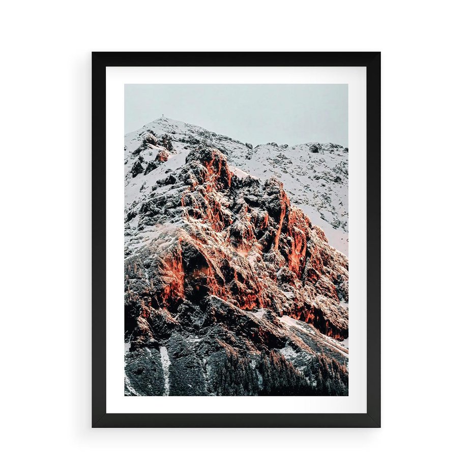 Plakat w ramie 50x70 - Zima na Szczycie - góry, zima - rama czarna