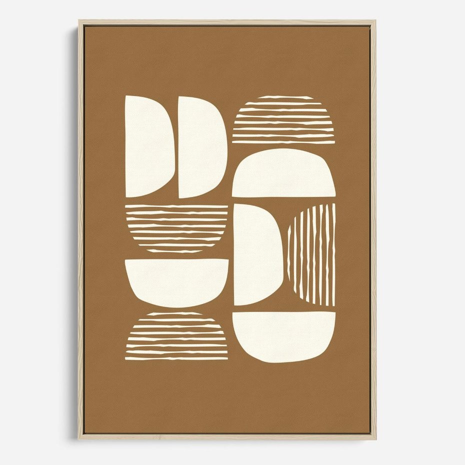 Obraz w ramie 80x120 - Wewnętrzne Spektrum - geometryczne boho kształty na brązowym, karmelowym tle - rama drewno