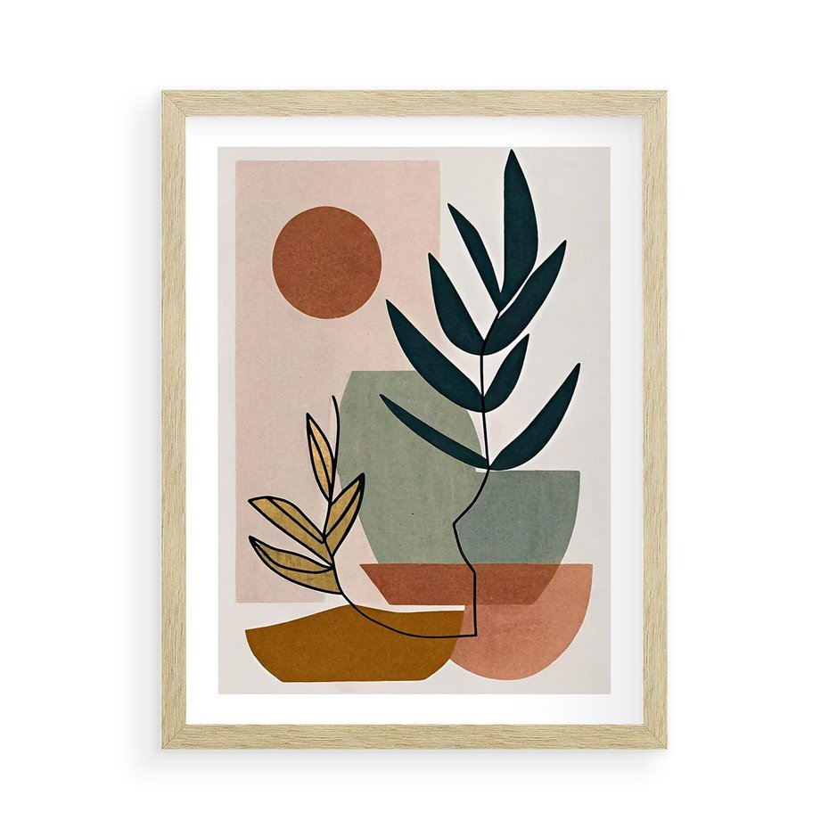 Plakat w ramie 50x70 - Rozkwitająca Boho Wyobraźnia - boho obraz, abstrakcja - rama drewno