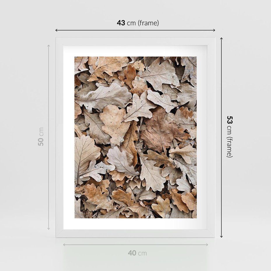 Plakat w ramie 40x50 - Nostalgiczny Pejzaż - suche liście, jesień - rama biała