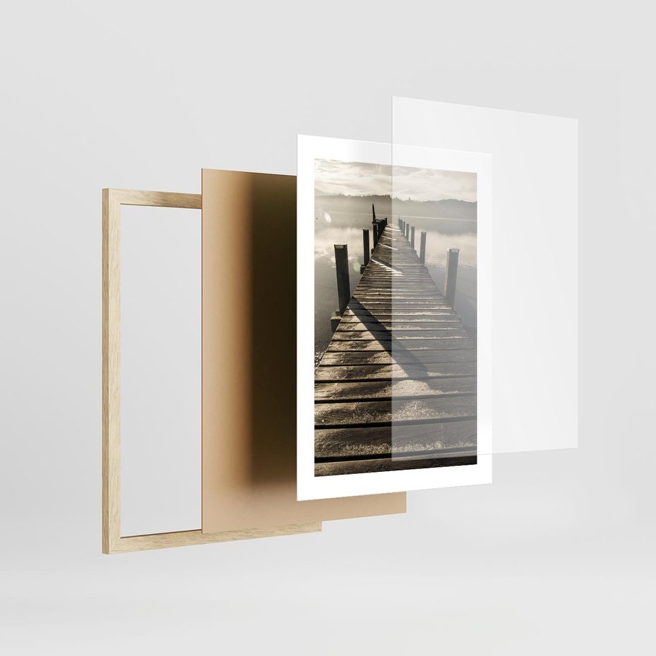 Plakat w ramie 30x40 - Pomost nad jeziorem - pomost, jezioro - rama drewno
