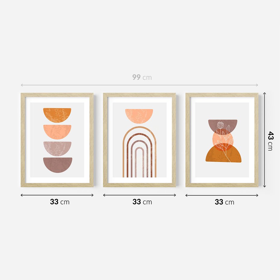 Zestaw obrazy w ramie 30x40 galeria - Abstrakcyjne, kształty, boho - rama drewno