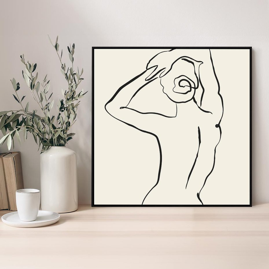 Obraz w ramie 50x50 - Tajemniczy Rytm - kobieta, posąg - rama czarna